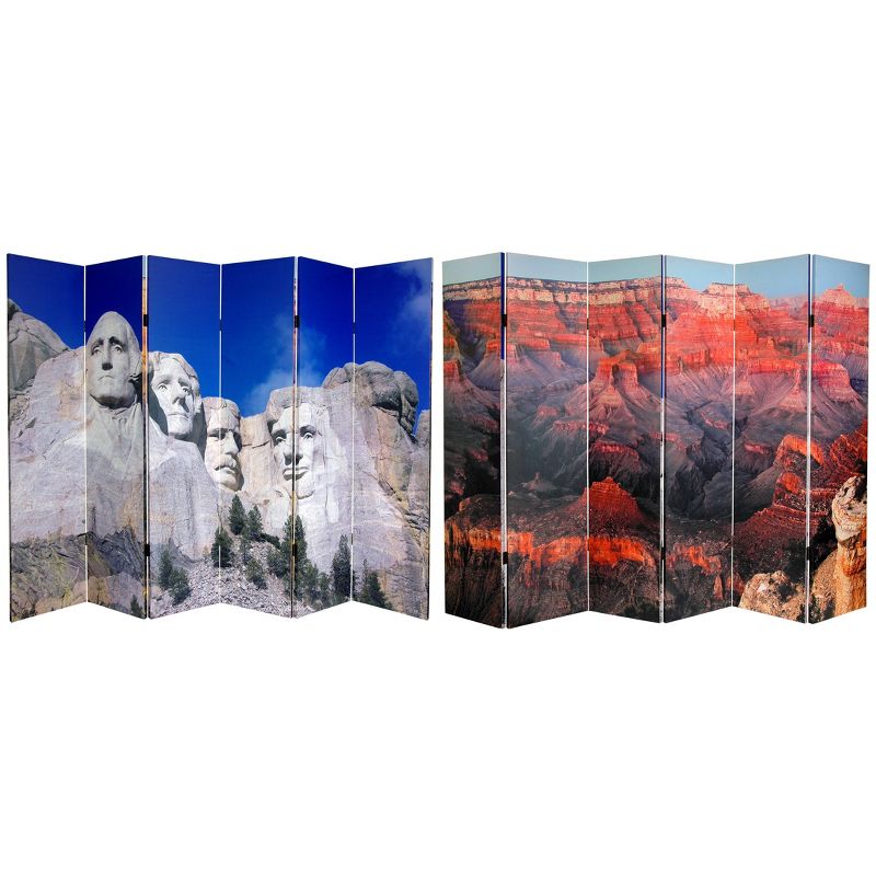 6" Double Sided Monuments Canvas Room Divider Rushmore/Grand Canyon Blue/Red - Oriental Furniture