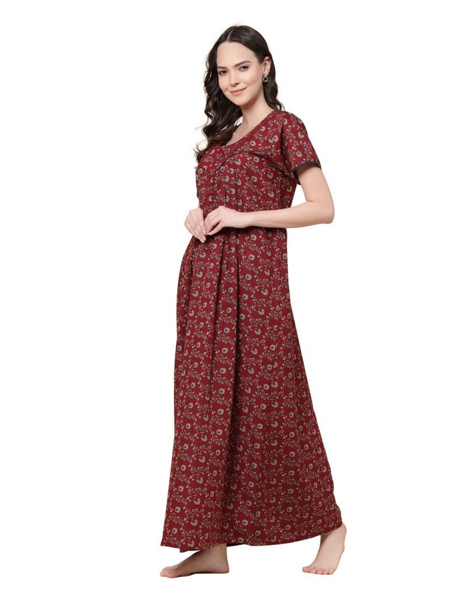 Sweet Dreams Maroon Floral Print Nighty