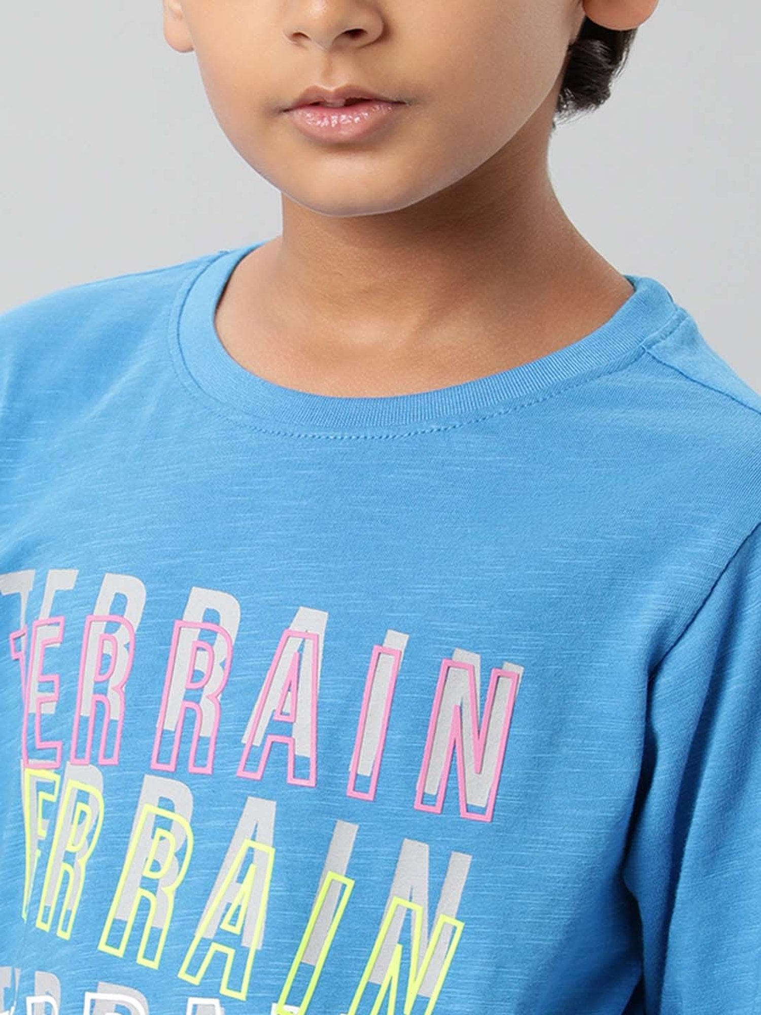 Indian Terrain Kids Blue Cotton Printed Full Sleeves T-Shirt