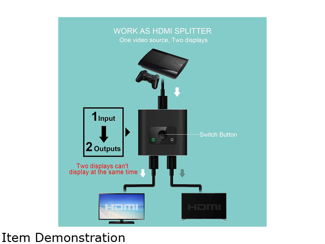 HDMI Switch 4K HDMI Splitter- YXwin Aluminum Bi-Directional HDMI Switcher 2 Input 1 Output, HDMI Switch Splitter 2 x 1/1 x 2. No External Power Required, Support 4K 3D HD 1080P for Xbox PS4 Roku HDTV