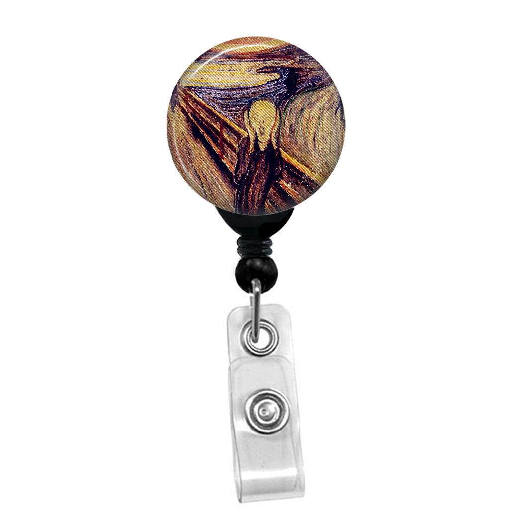Edvard Munch - The Scream - Retractable Badge Reel - ID Name Tag Custom Badge Holder (Black Badge Reel Belt Clip)