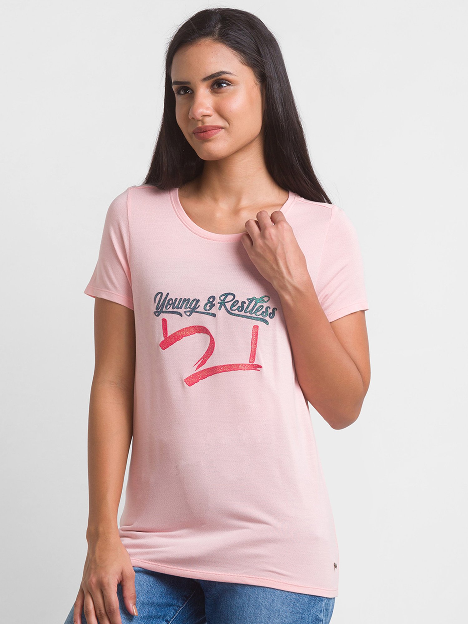 Spykar Pink Printed T-Shirt