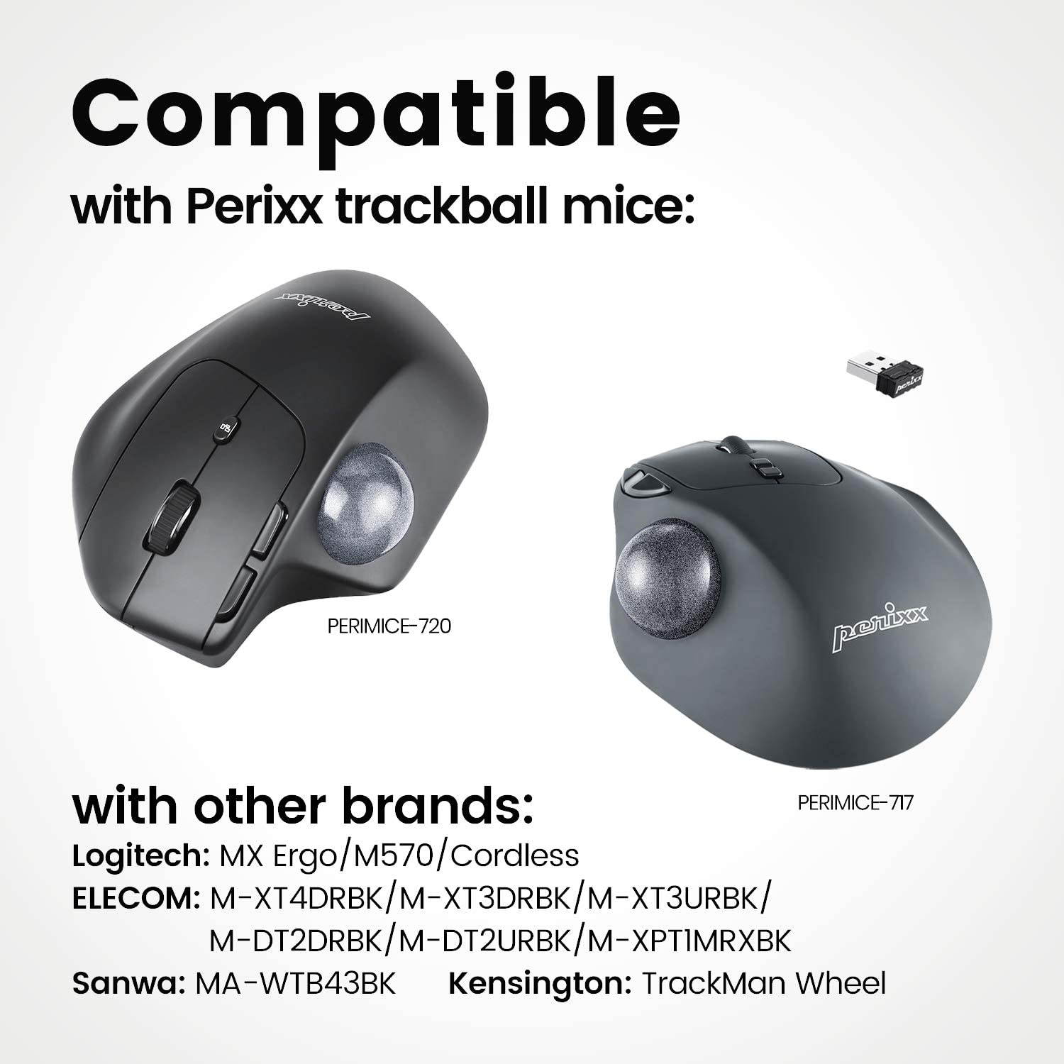 Trackball Mouse Ball, 1.34 Inches Trackball - Replacement Ball for Logitech M570, MX Ergo, Cordless and any trackball mice using 1.34 (34mm) trackball size, PERIMICE-517/520/717/720