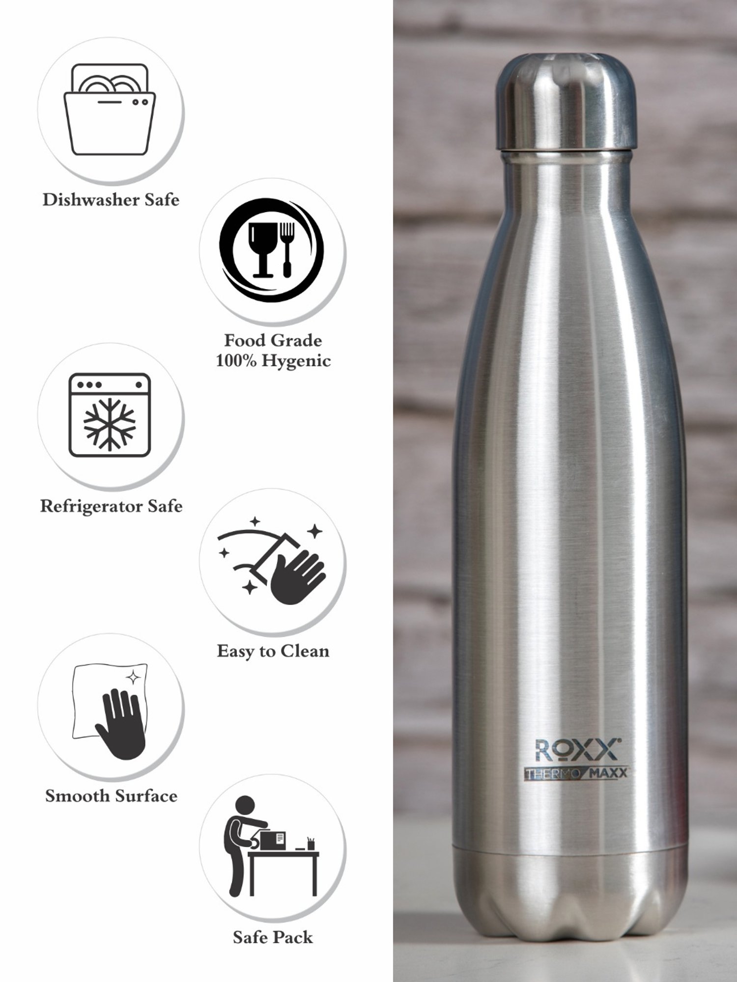 ROXX Silver Steel Super Insulated Bottle (0.5L)