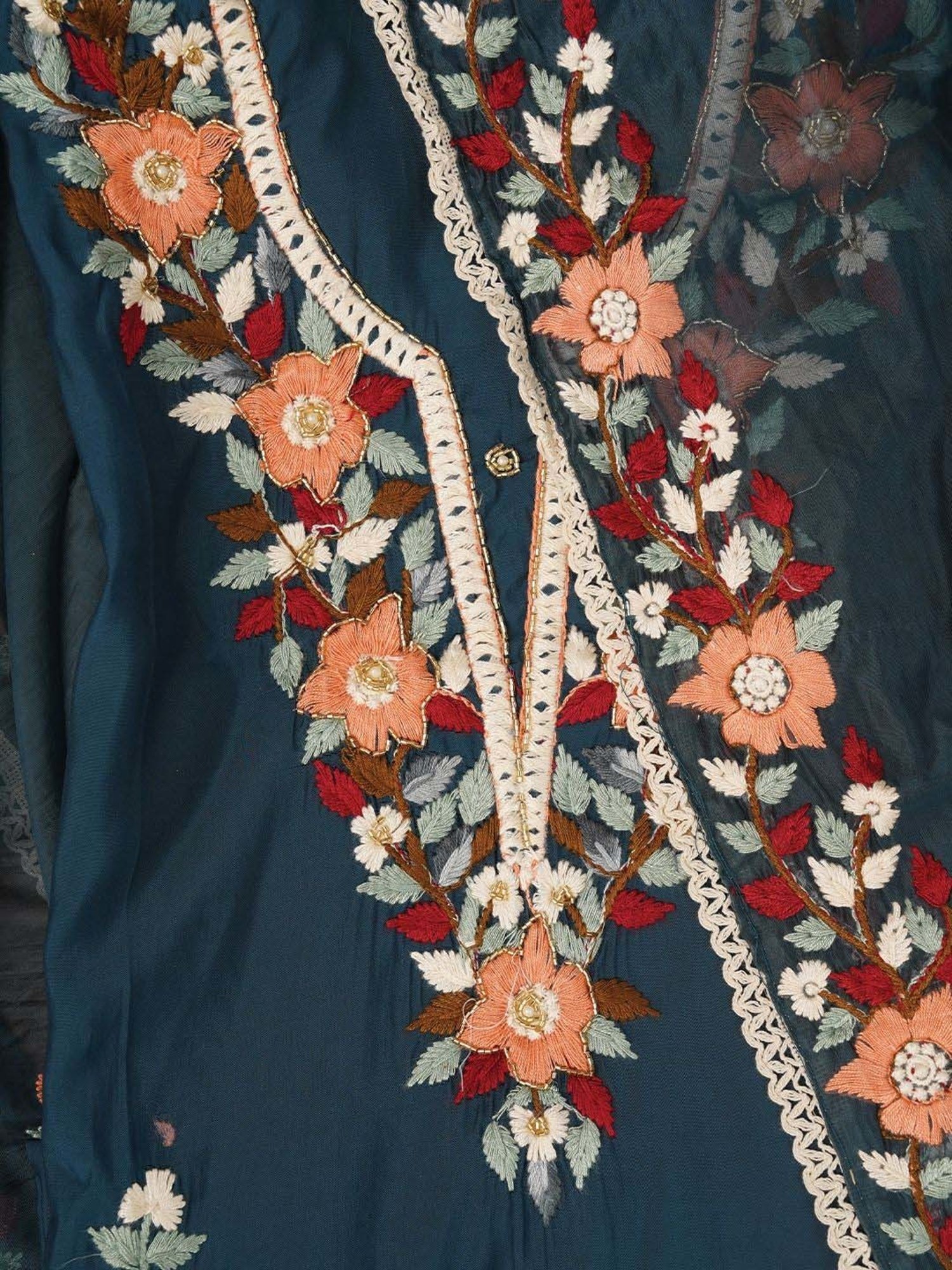 Jaipur Kurti Teal Blue Embroidered Unstitched Dress Material