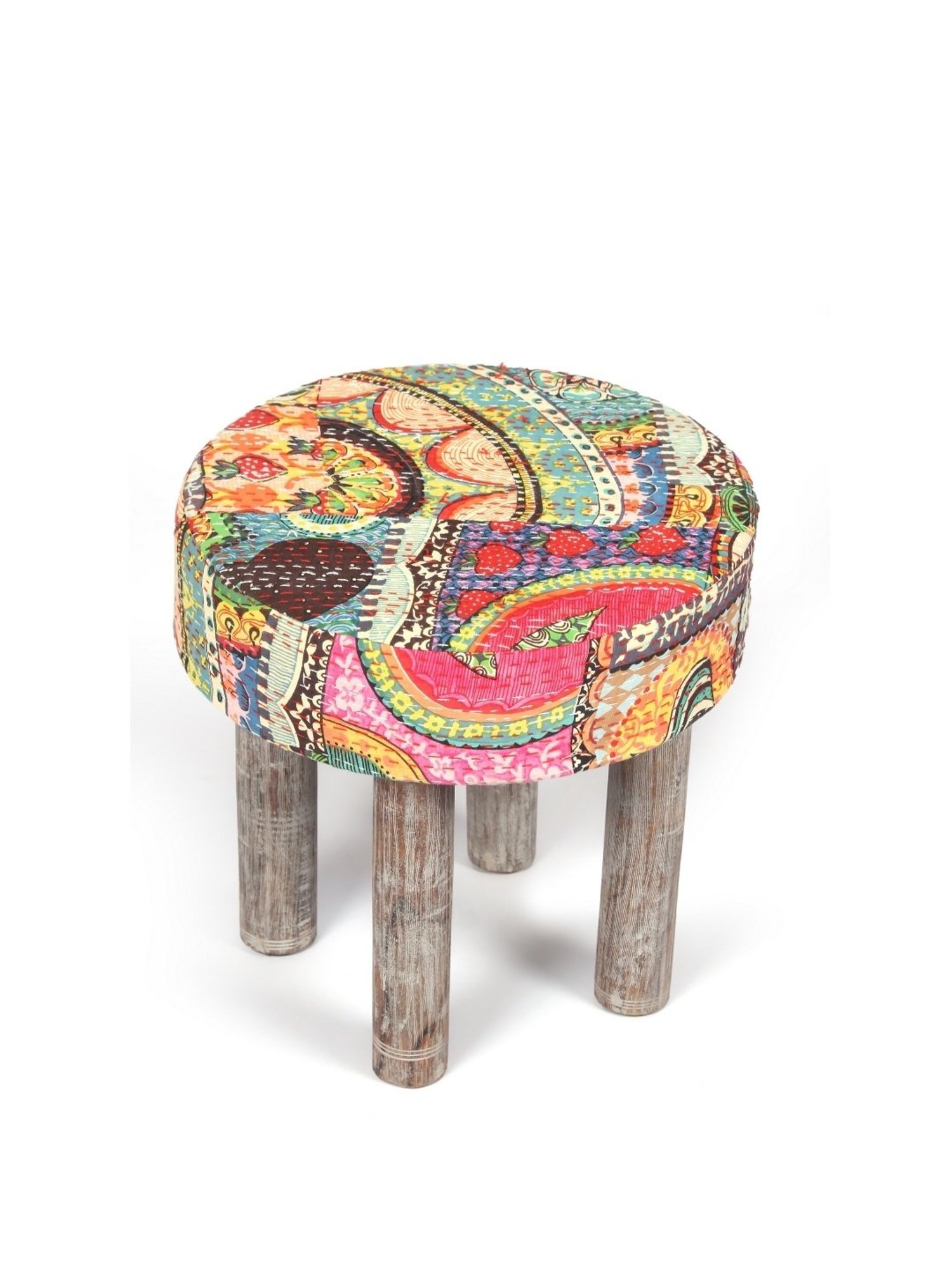 Chumbak Spring Marigold Floral Green Mango Wood Modern Trunk Storage Ottoman