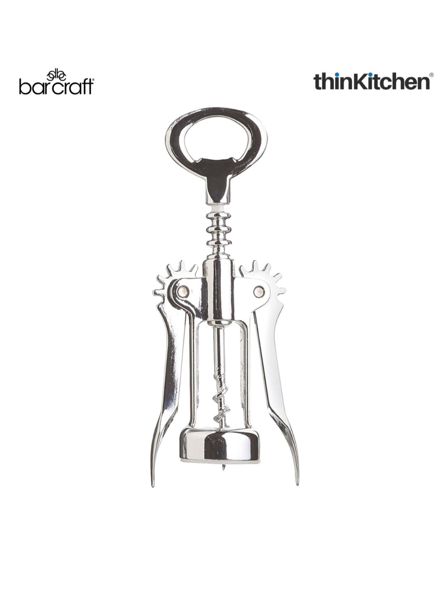 BarCraft Silver Metal Double Handled Chrome Wing Corkscrew