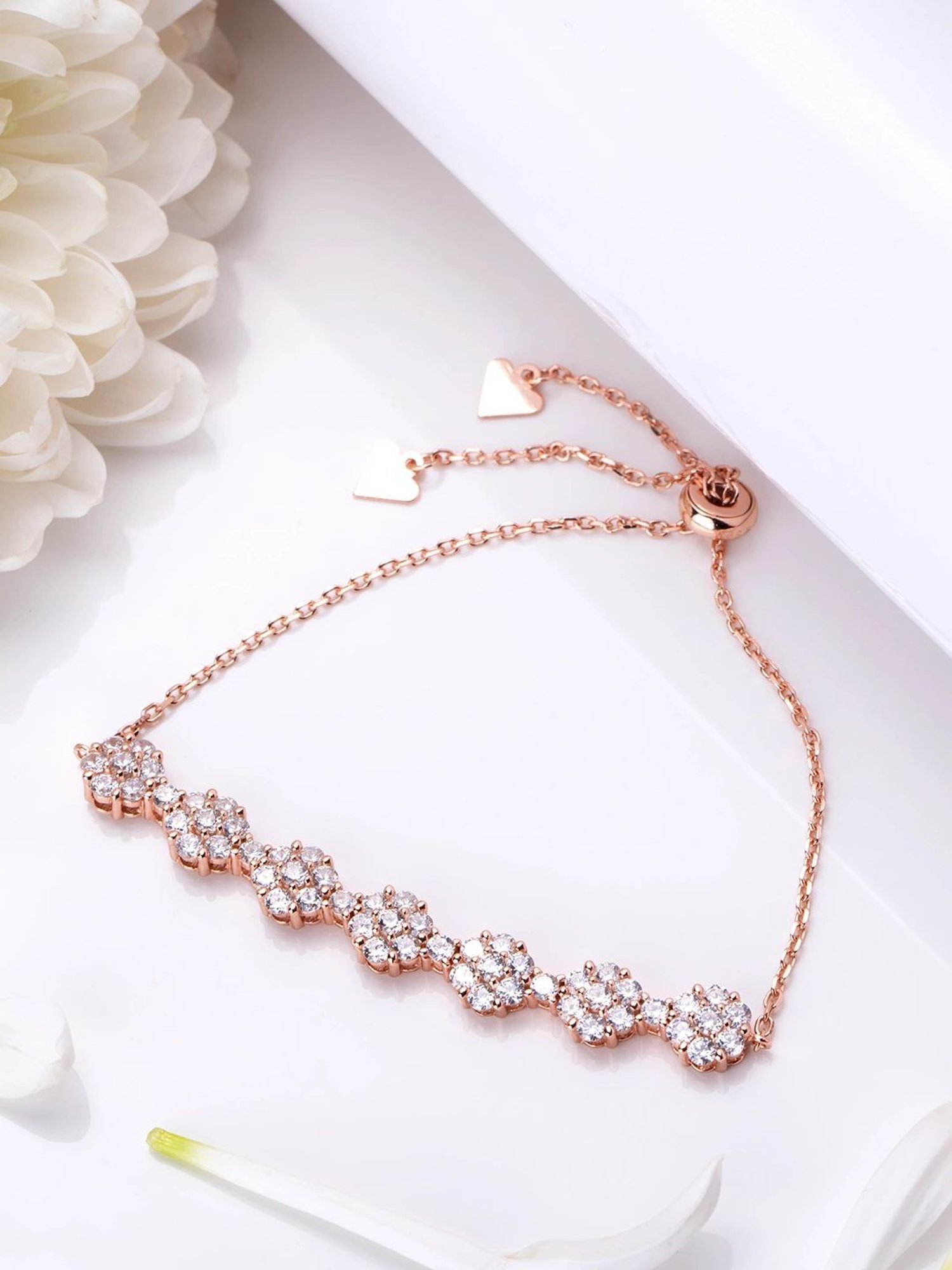 Zavya Blooming Petals Rose-Gold Plated 925 Sterling Silver Flower Bracelet