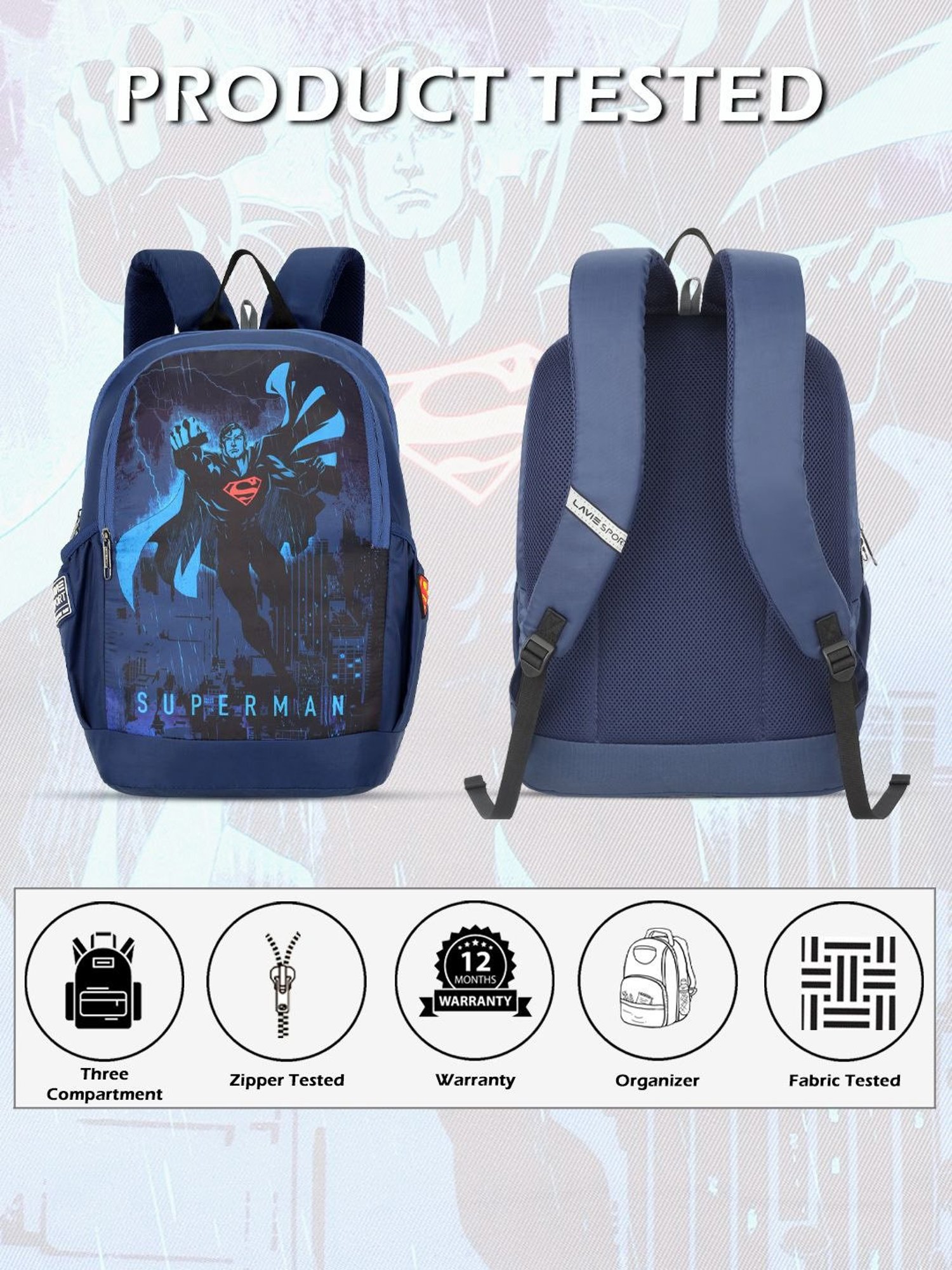 Lavie Sport Superman 33L College Laptop Backpack For Boys & Girls (Navy)