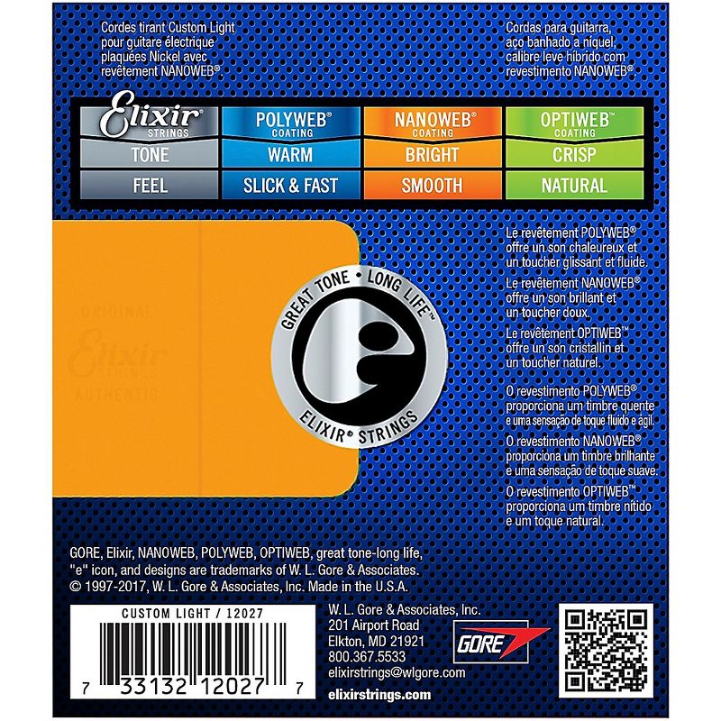 Elixir Custom Light Nanoweb Electric Guitar Strings 2-Pack
