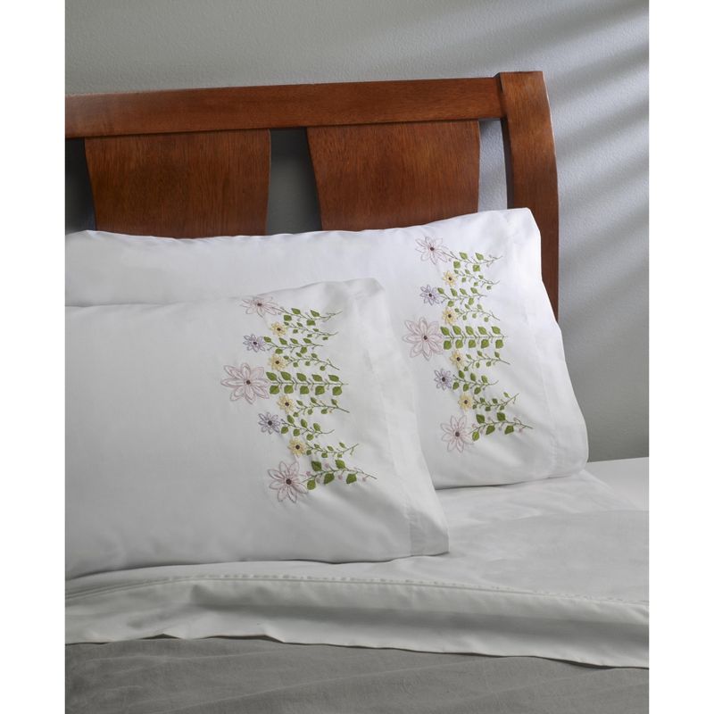 Bucilla Stamped Embroidery Pillowcase Pair 20"X30"-Pink Flowers