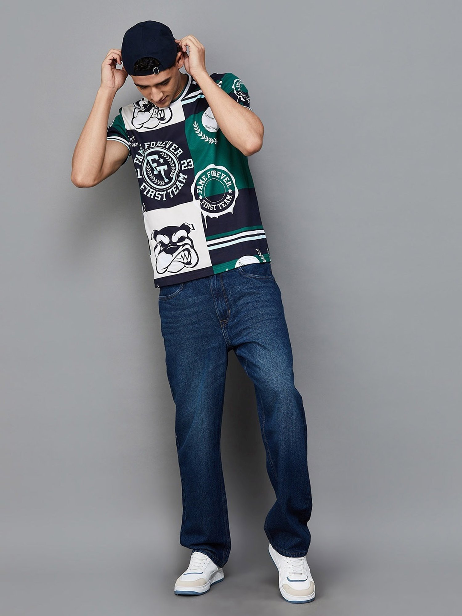 Fame Forever by Lifestyle Dark Green Cotton Regular Fit Printed T-Shirt