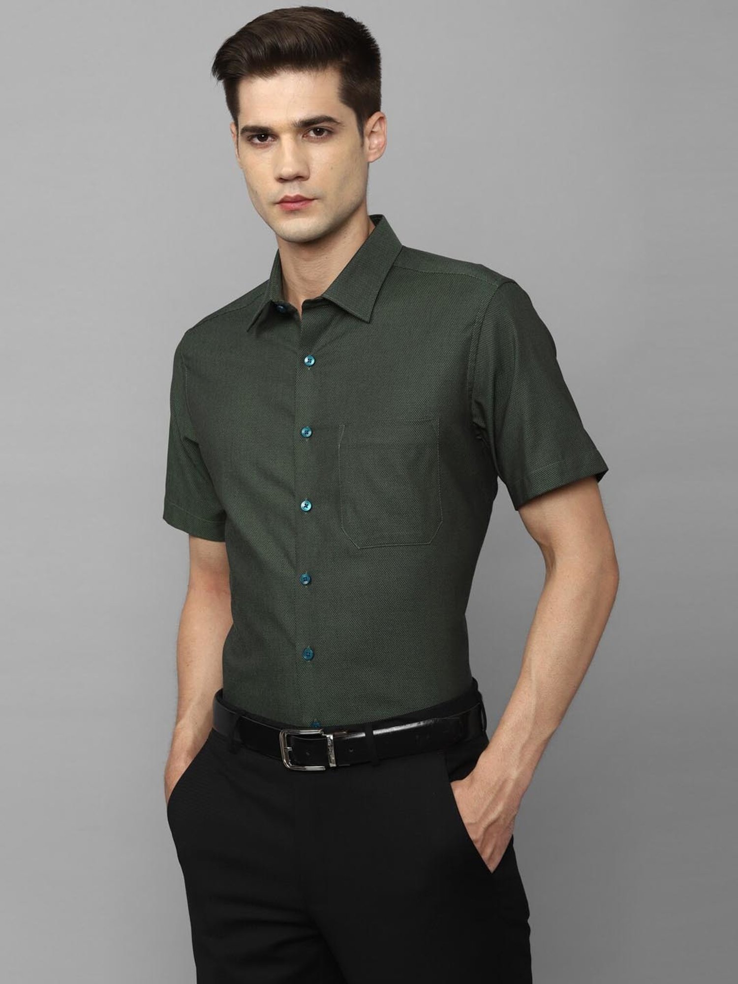 Louis Philippe Olive Cotton Slim Fit Shirt