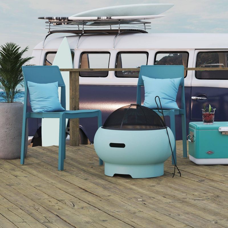 Asher 27" Outdoor Wood Burning Fire Pit with Grilling Surface - Aqua Haze -  Novogratz