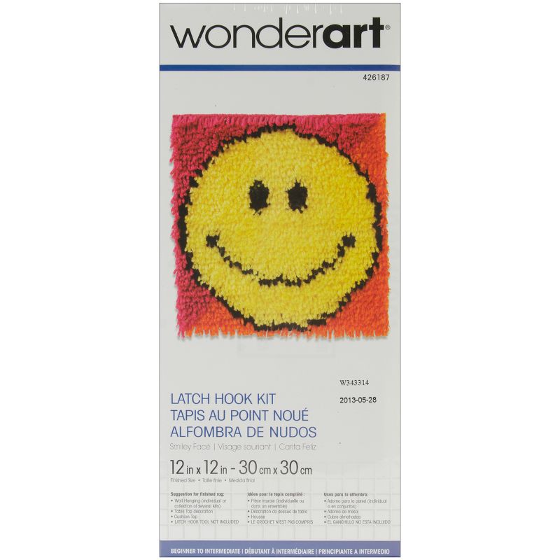 Wonderart Latch Hook Kit 12"X12"-Smiley Face