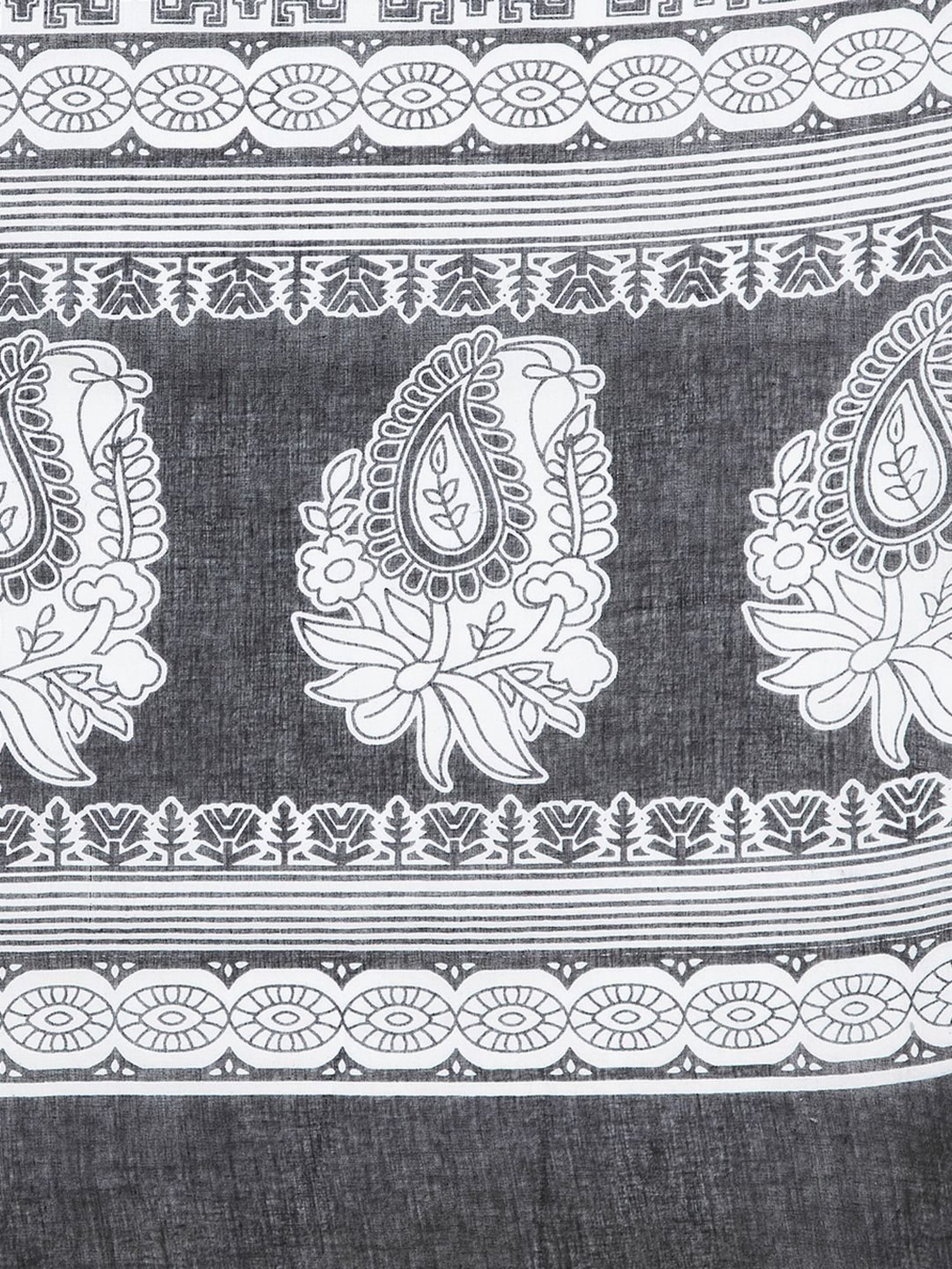 Kalakari India Black & White Cotton Printed Saree With Unstitched Blouse