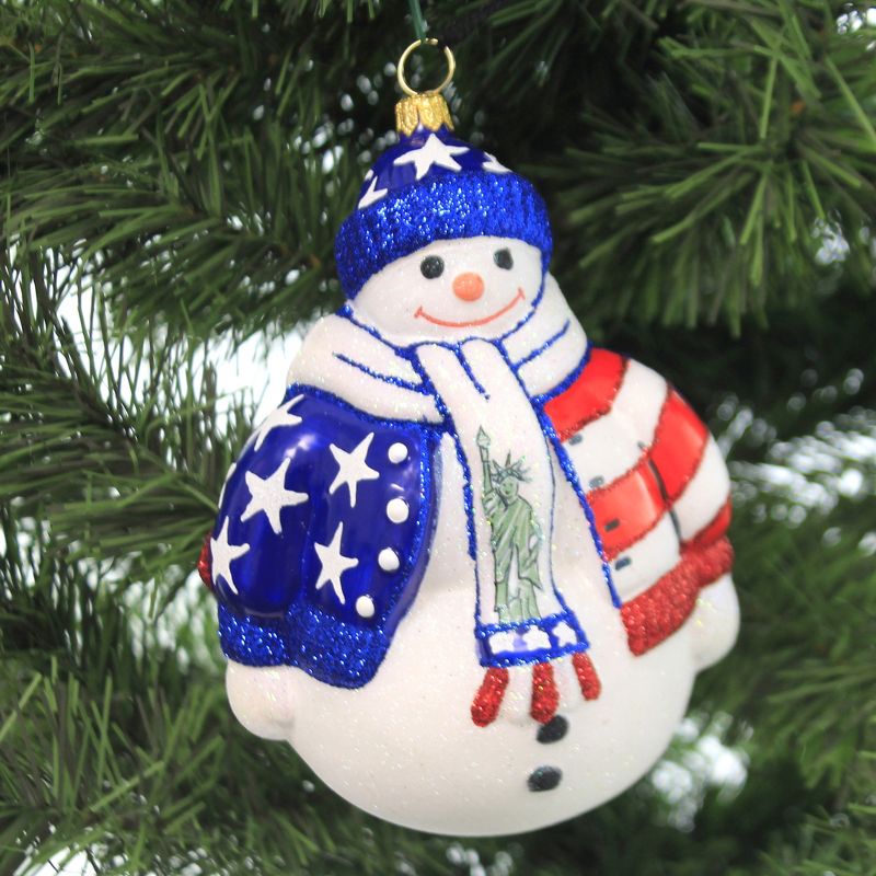 Joy To The World 5.0" Land Of The Free Snowman Ornament Patriotic Stars  -  Tree Ornaments
