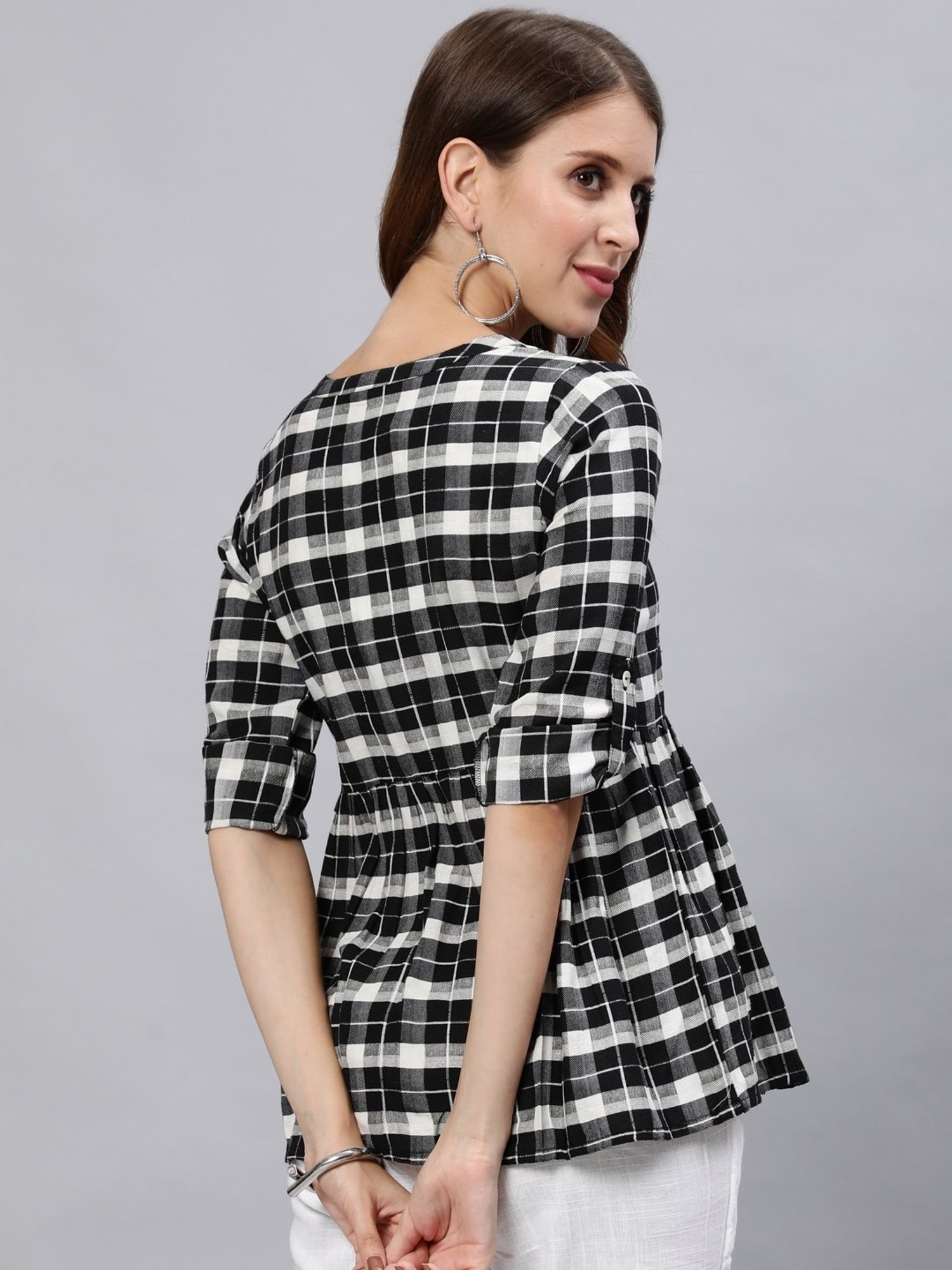 Jaipur Kurti Black & White Checked Top