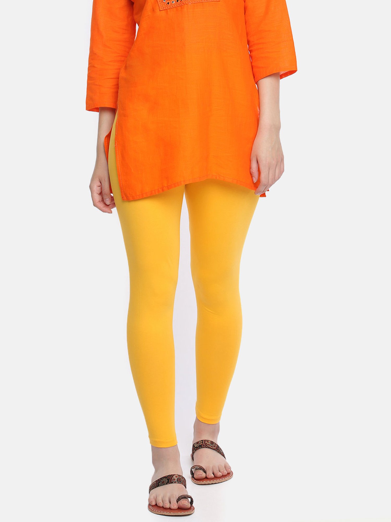 Dollar Missy Yellow & Charcoal Grey Cotton Leggings (Pack of 2)