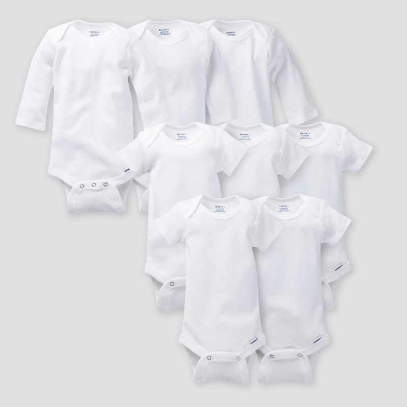 Gerber Baby Adaptive 8pc Onesies Bodysuits Essentials Set - White 0-3M