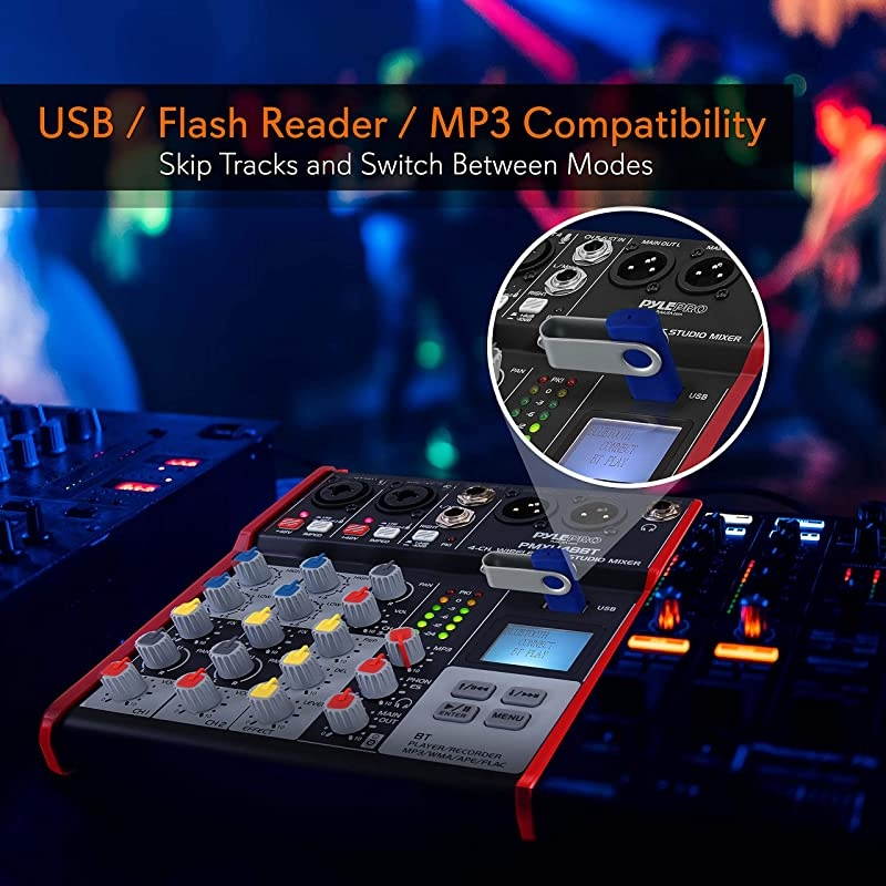 Sound 4 Channel Bluetooth Compatible Professional Portable Digital DJ Console W/USB Mixer Audio Interface-Mixing Boards for Studio Recording PMXU48BT.5