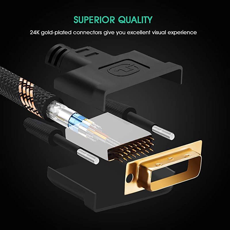 Dual Link Cable 1M,Nylon Braided -D 24+1 Dual Link Male to Male Digital Video Cable Gold Plated with Ferrite Core Support 2560x1600 for Gaming, DVD, Laptop, HDTV and Projector (3 Ft/1M)