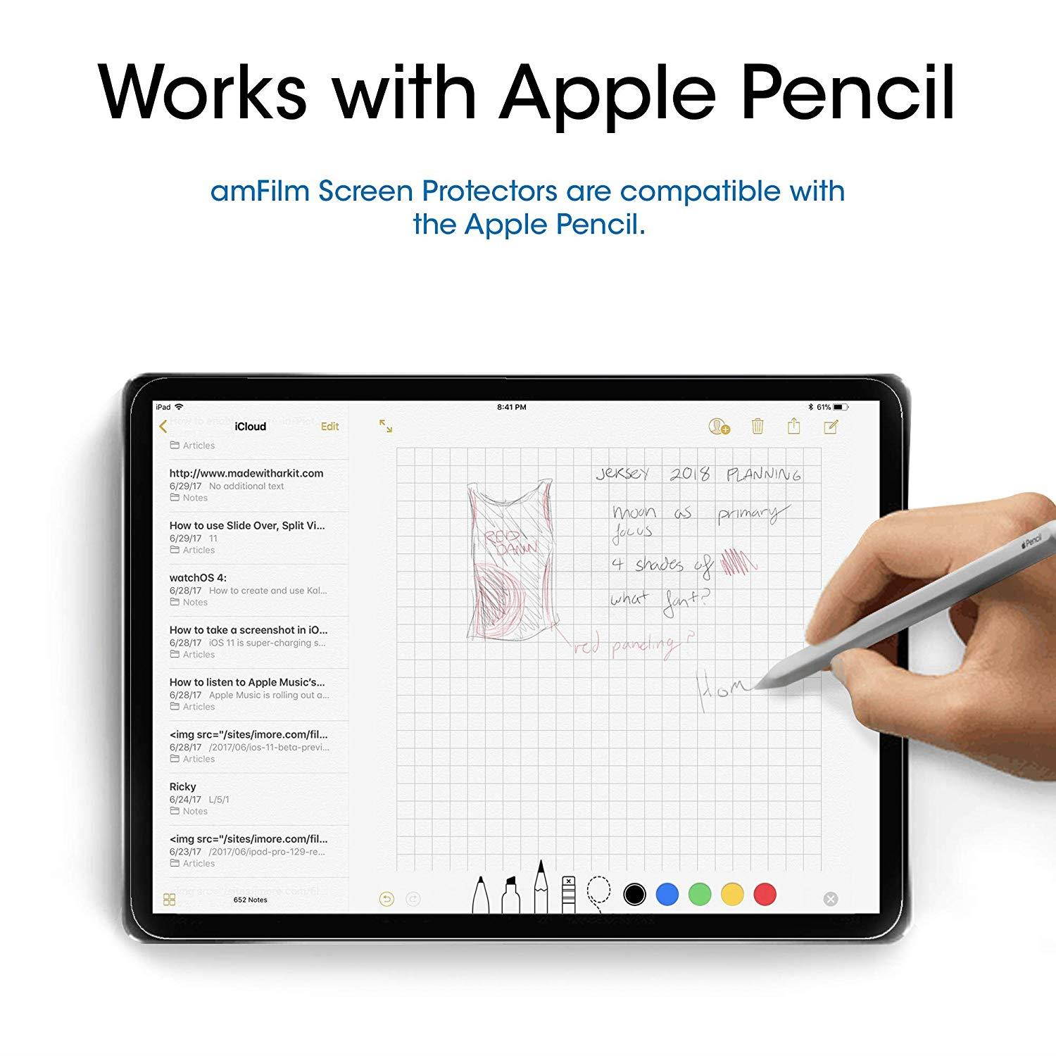 amFilm Glass Screen Protector for iPad Pro 12.9 inch (2018 Model, 3rd Generation Only), Tempered Glass, Ultra Sensitive, Face ID and Apple Pencil Compatible (2 Pack)