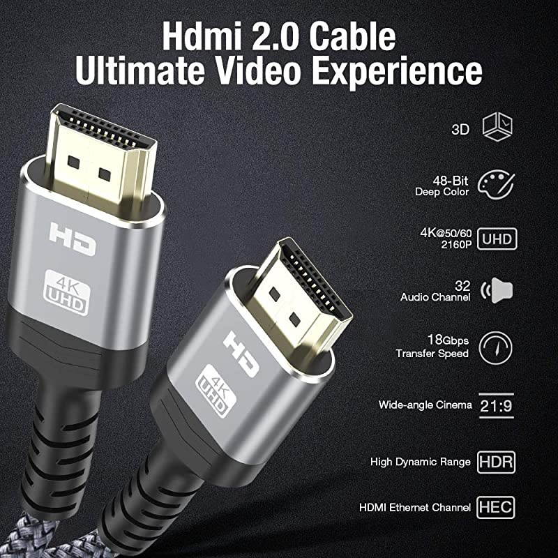 4K60Hz HDMI Cable 10ft3M High Speed 18Gbps HDMI 20 Cable Nylon Braided Supports Ethernet 4K HDR 2160p 1080p 3D HDCP 22 ARC HDTV Projector Monitor PS 34 Bluray