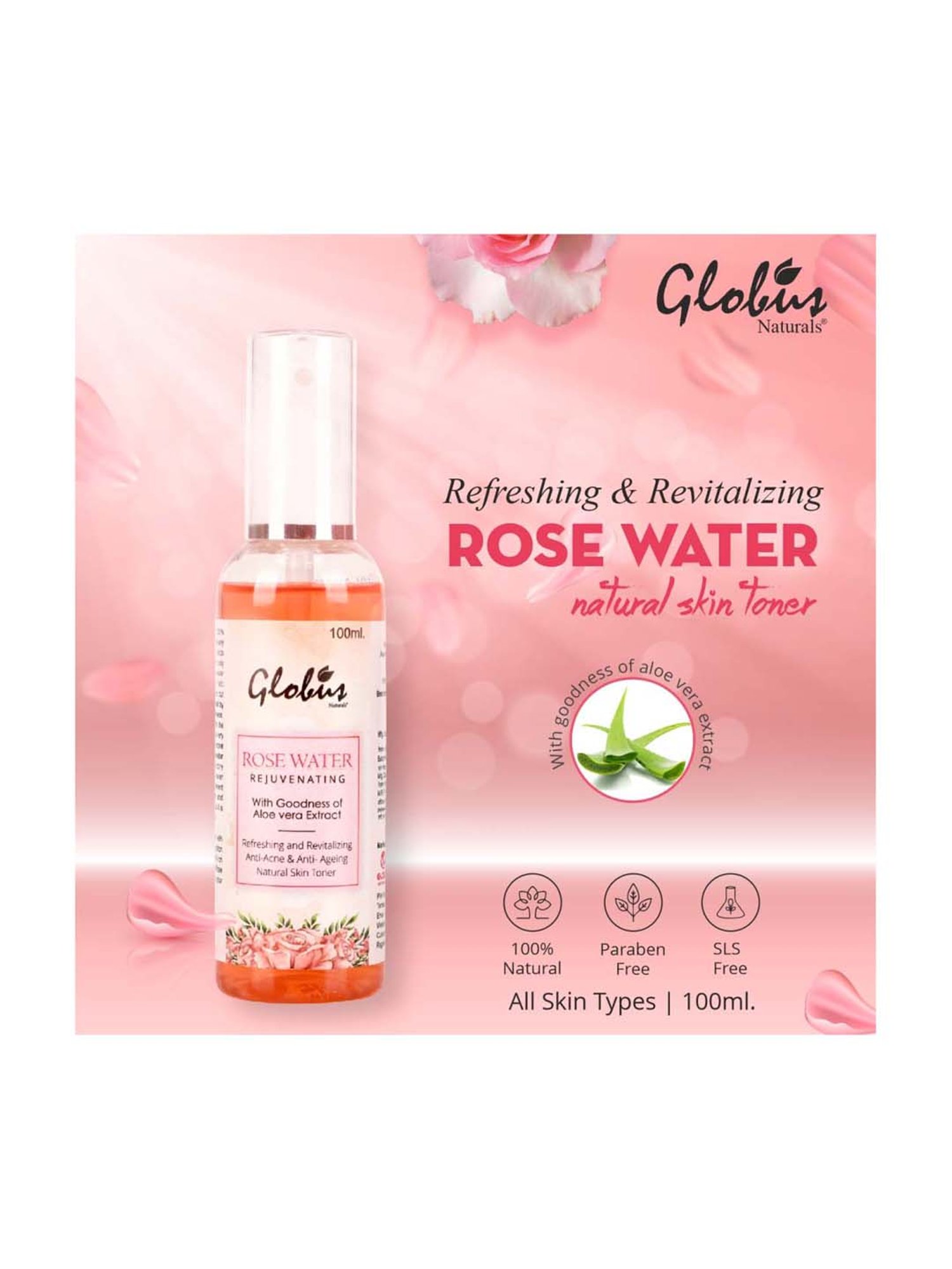 Globus Naturals Rose & Cucumber Facial Skin Toner with Goodness Of Aloe Vera Extract