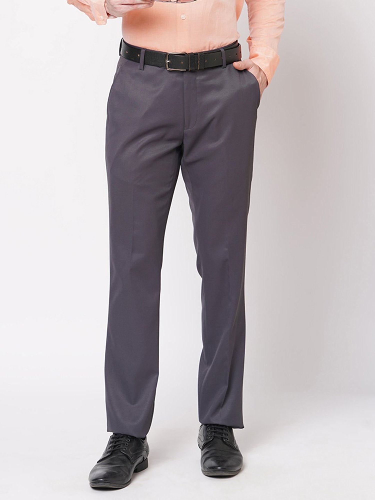 SOLEMIO Purple Slim Fit Flat Front Trousers