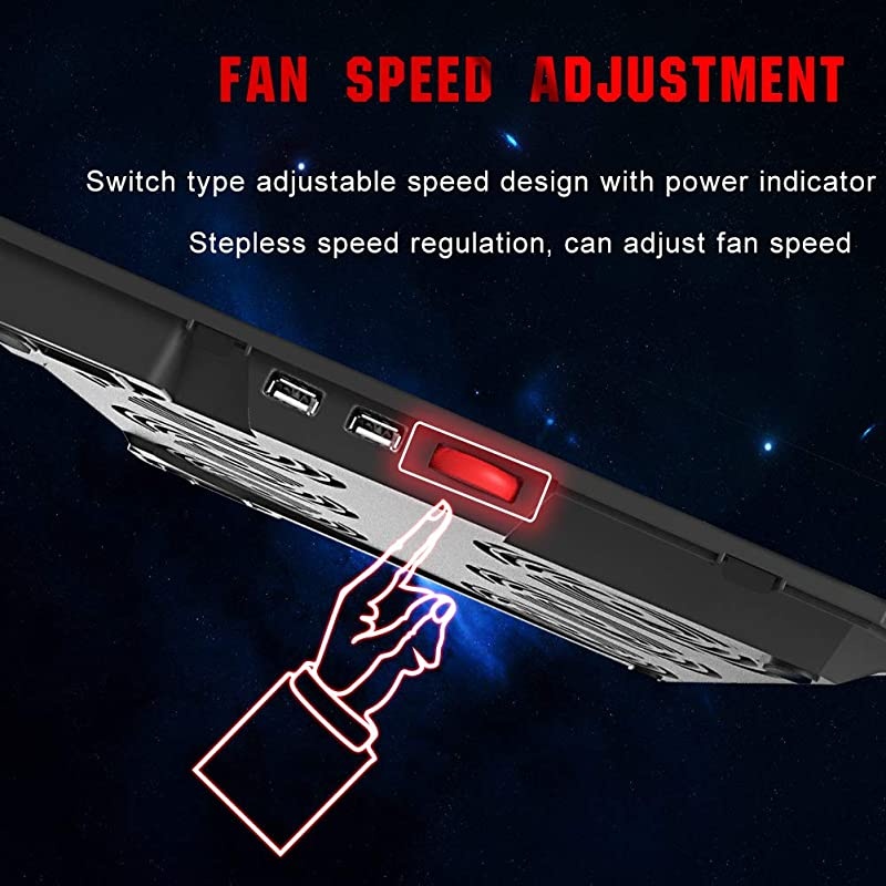 Laptop Cooling Pad, Powerful Slim Quiet Laptop Cooler for Gaming Laptop - 6 Red LED Fans - Dual USB 2.0 Ports - Portable Height Adjustable Laptop Stand, Fits 12-17 Inches