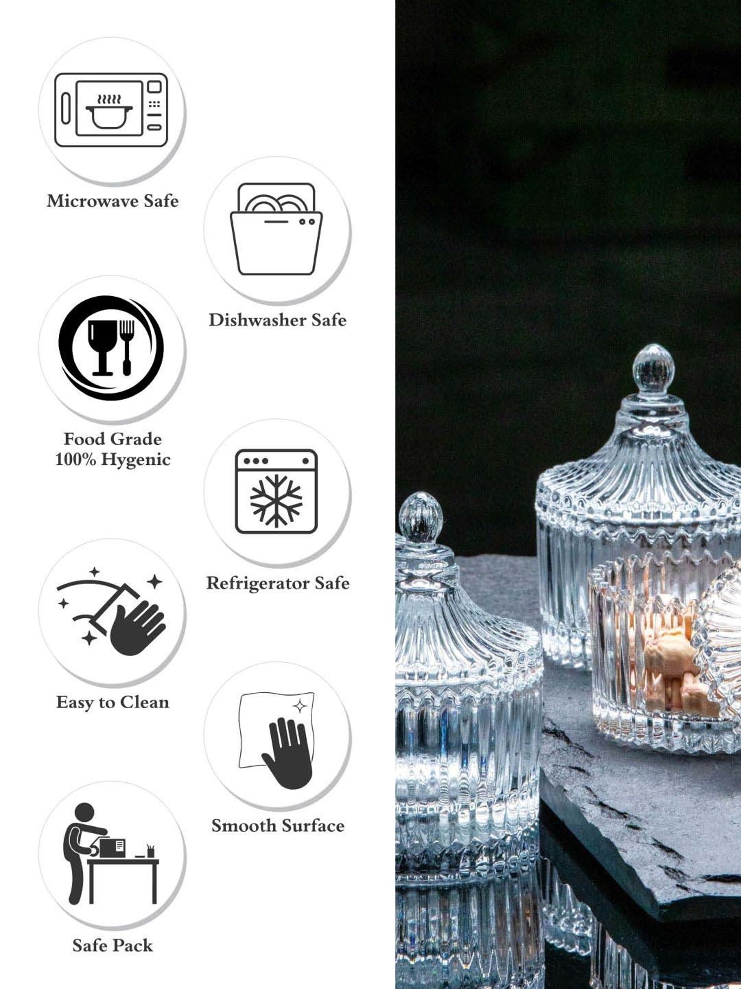 Goodhomes Transparent Glass Candy Jar with Lid (0.09 L) - Set of 4