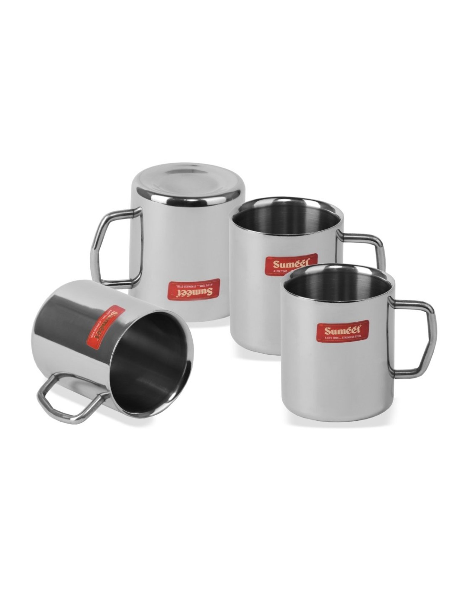 Sumeet Stainless Steel Double Wall Tea and Coffee Medium Mug set of 4Pcs (210 Ml Each)