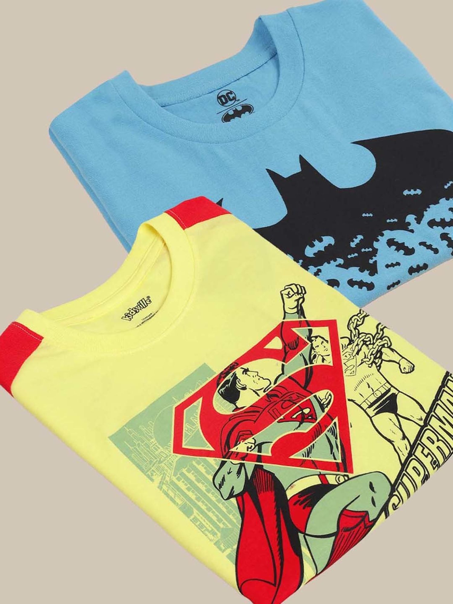 Kidsville Yellow & Blue Cotton Printed T-Shirt