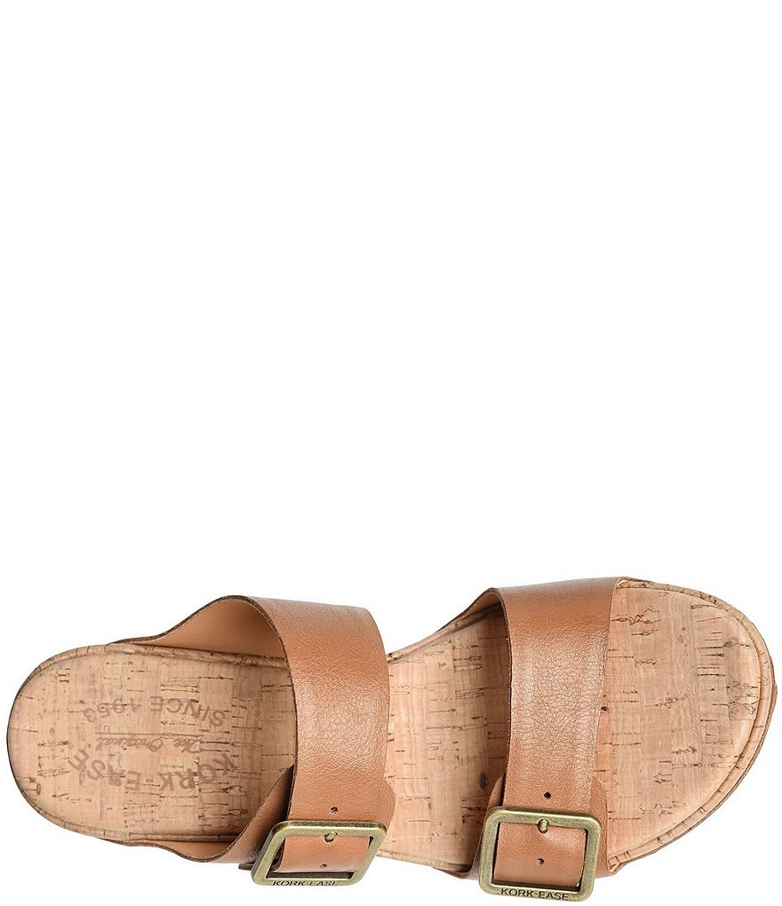 Kork-Ease Grace Leather Buckle Strap Platform Wedge Slide Sandals