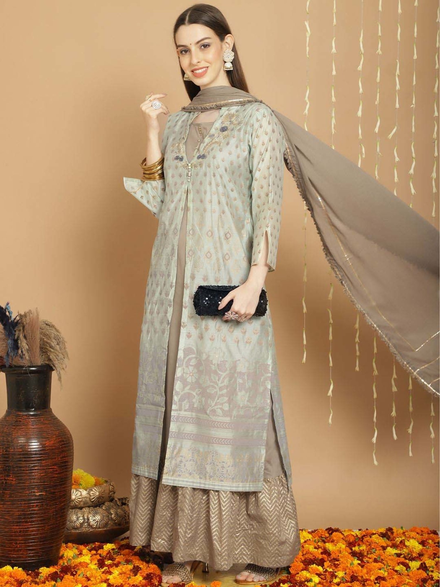 Stylee LIFESTYLE Green Embroidered Unstitched Dress Material