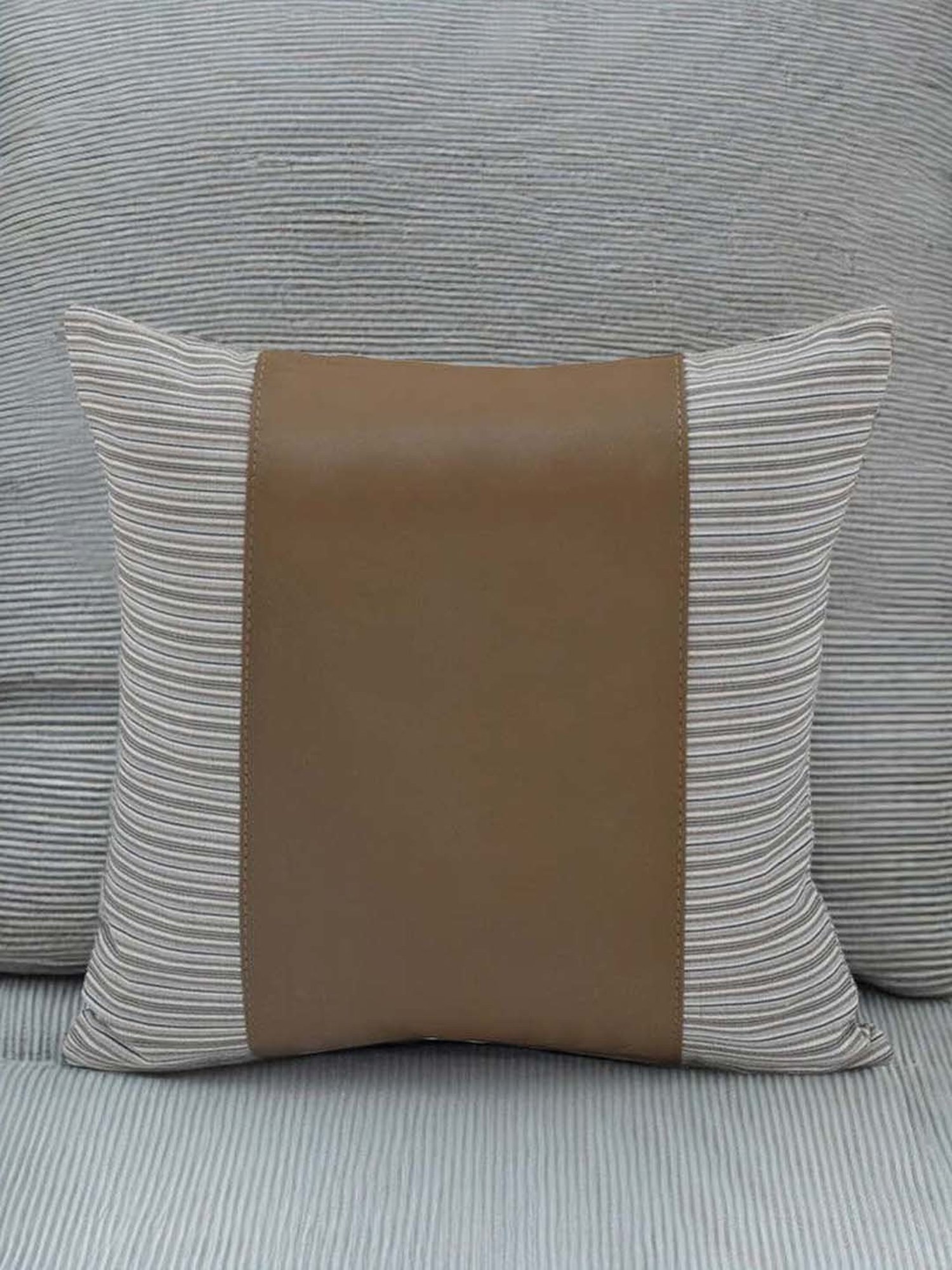 @home Beige Leather Cushion Cover With Zipper