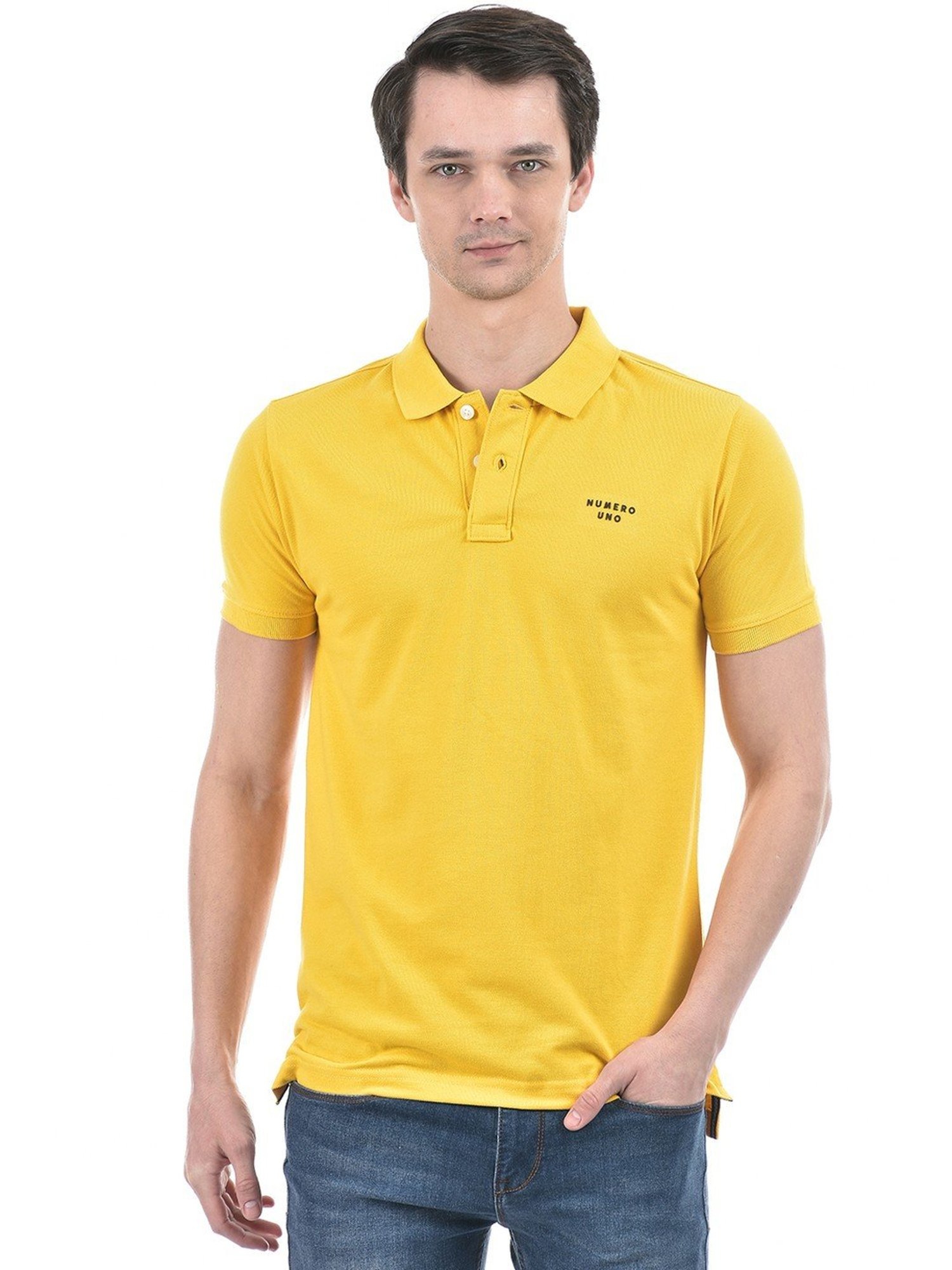 Numero Uno Yellow Cotton Slim Fit Polo T-Shirt