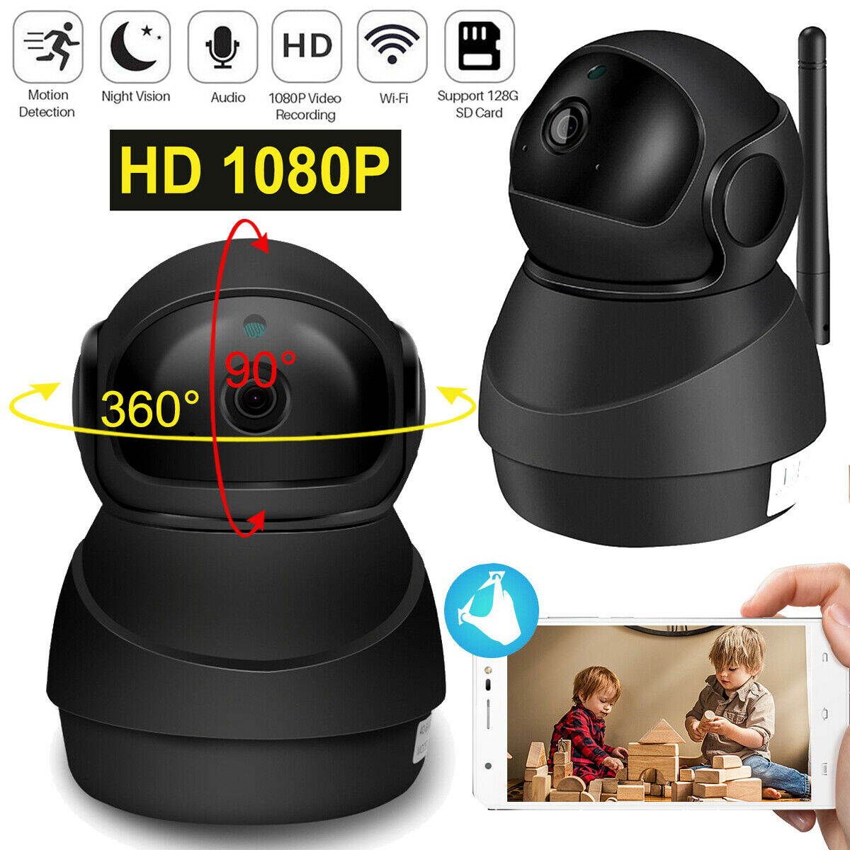 1080P Security Camera, HM203 UG WiFi Home Indoor Camera with Smart Night Vision/2 Way Audio/Motion Detection, Wireless IP Dog Camera for Baby/Pet/Nanny Monitor, Cloud/MicroSD Support