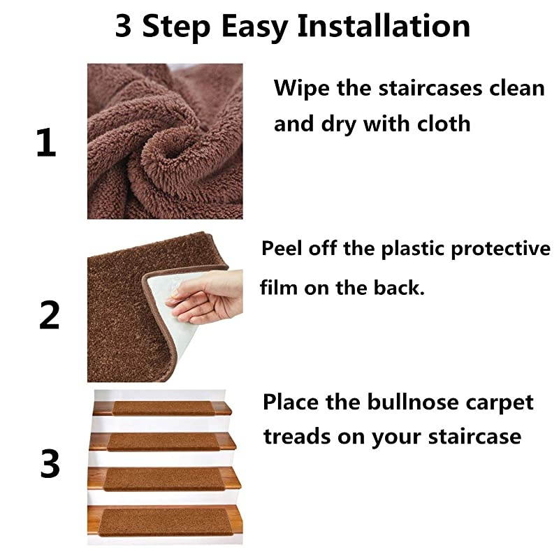 Stair Treads NonSlip Bullnose for Stairs Indoor Stair Pads SelfAdhesive amp Easy Installation Pet amp Child Friendly 14 Pack Dark Brown 10quot x 30quotx 13