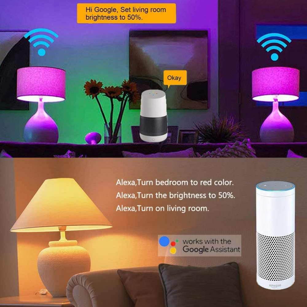 Smart Light Bulb,Works with Alexa Echo Dot,Google (No Hub Required), A19 E26 Color Changing Light Bulb,Dimmable,Voice Remote Group Control, 2 Pack