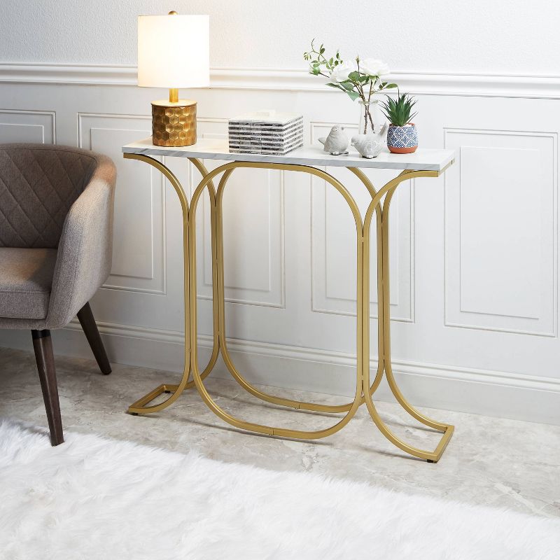 Transitional Slim Console Table Faux Marble - Silverwood