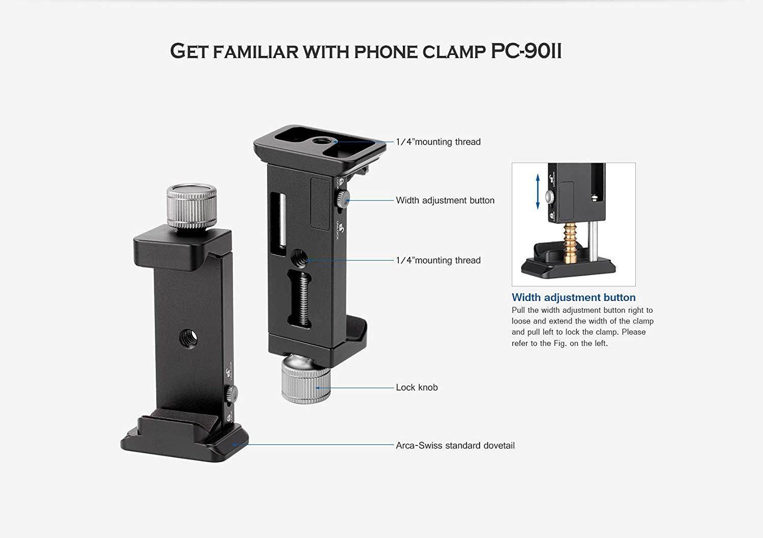 Leofoto PS-1+PC-90II Phone clamp kit Smartphone Clamp PC-90II All Metal Multi-function Universal Arca / RRS Compatible