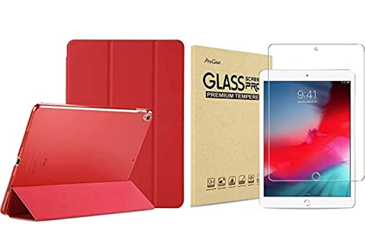 ProCase iPad Air 3 10.5" 2019 / iPad Pro 10.5" 2017 Red Slim Hard Shell Case Bundle with Tempered Glass Screen Protector