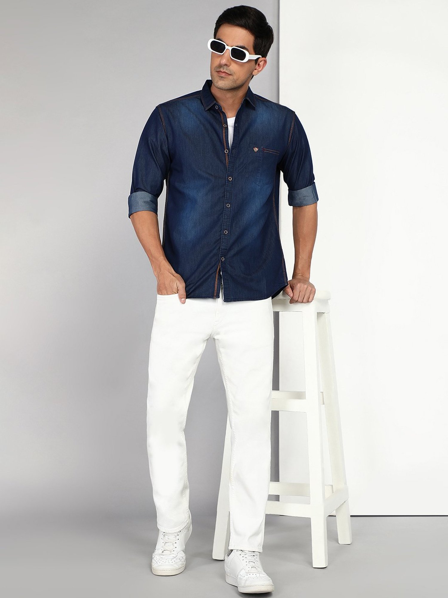 Kuons Avenue Blue Slim Fit Denim Shirt