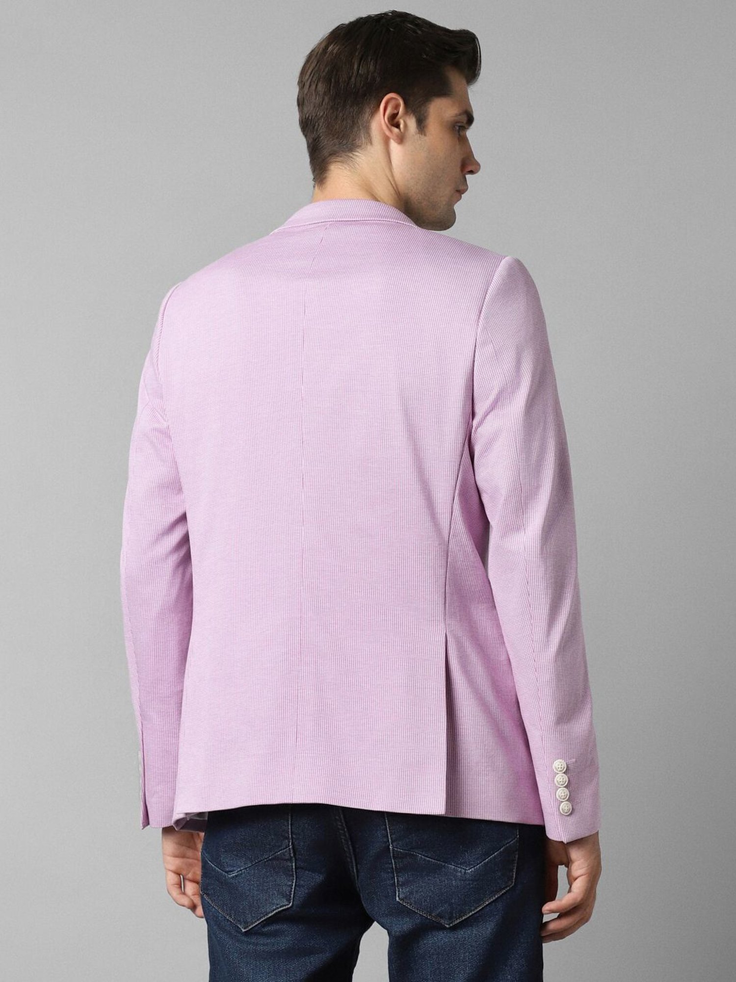 Louis Philippe Pink Cotton Slim Fit Checks Blazer