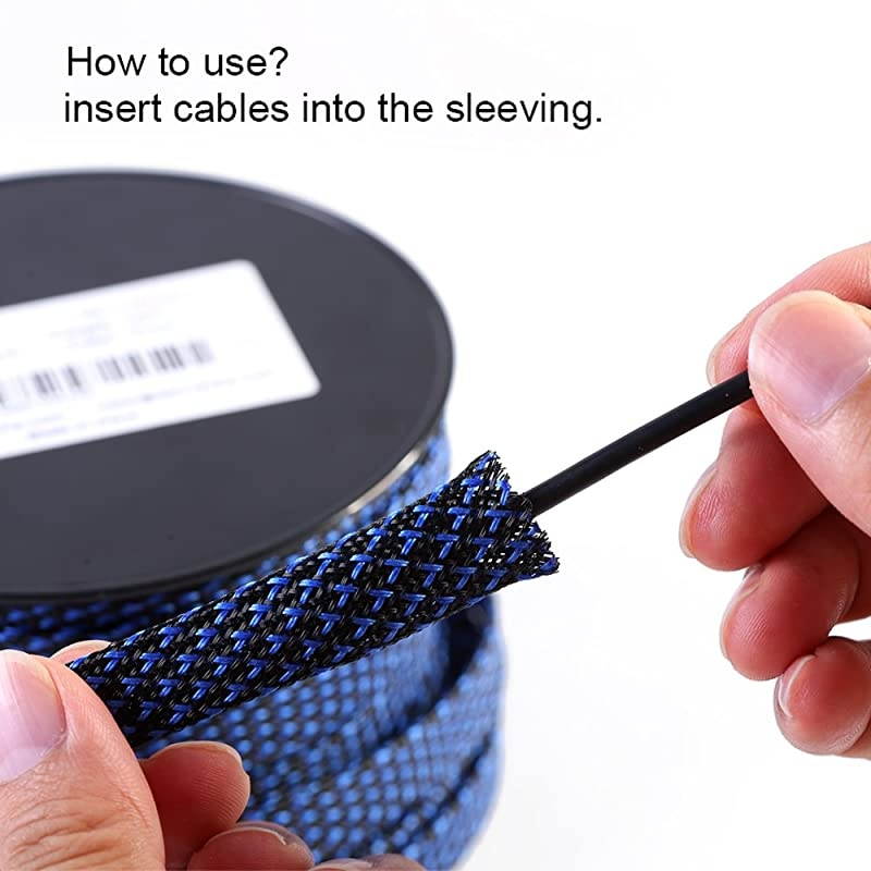 100ft 38 inch PET Expandable Braided Sleeving Blackblue  braided cable sleeve