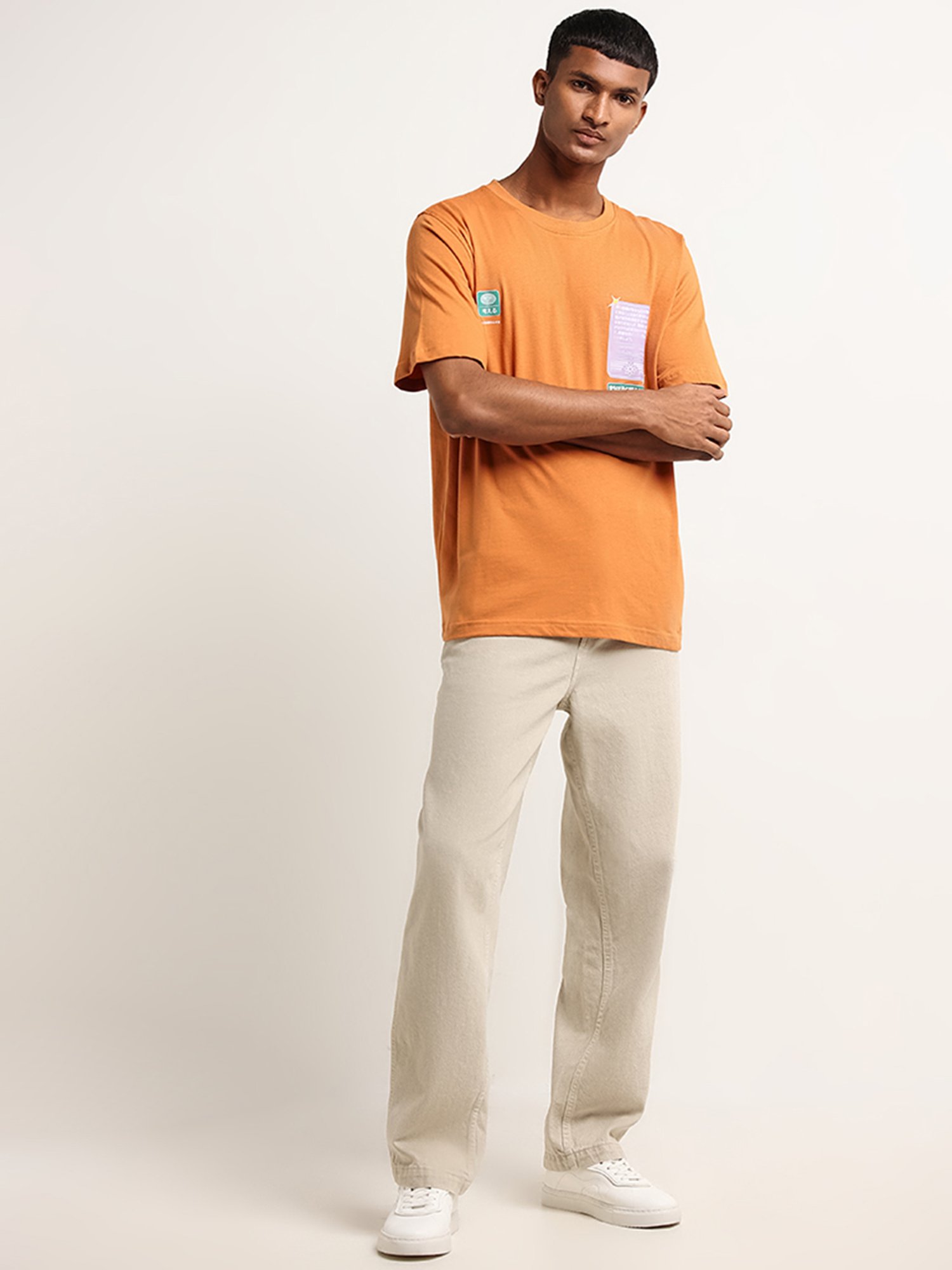 Nuon by Westside Orange Relaxed Fit Contrast Print T-Shirt