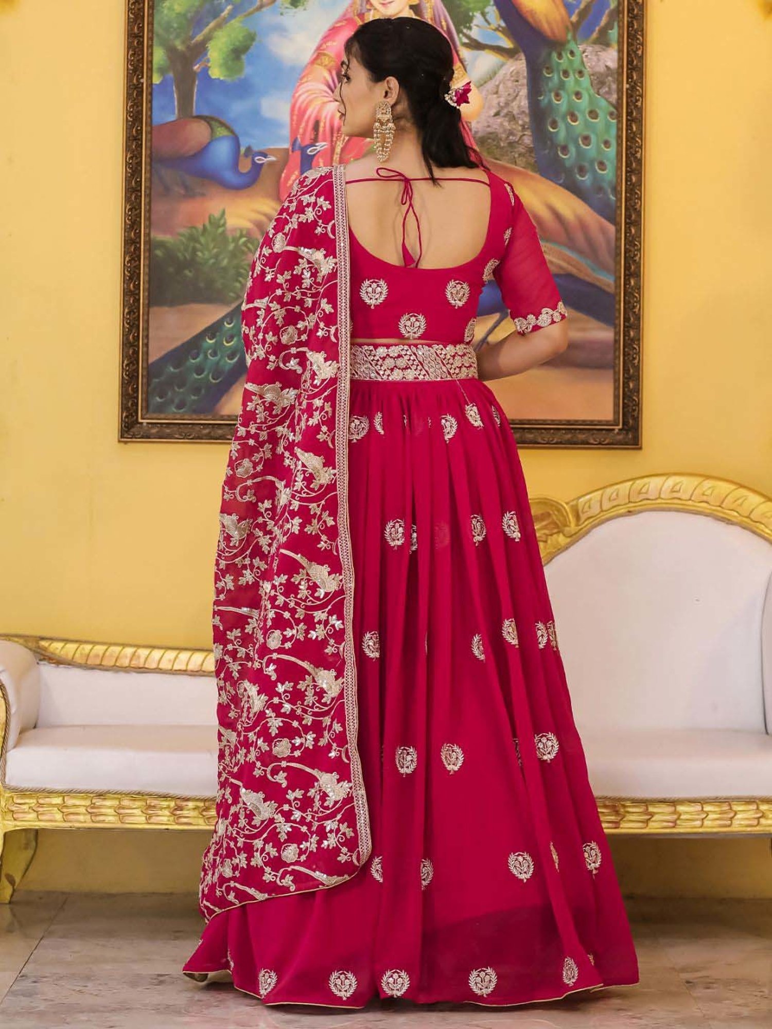 Odette Pink Embroidered Semi Stitched Lehenga Choli Set With Dupatta