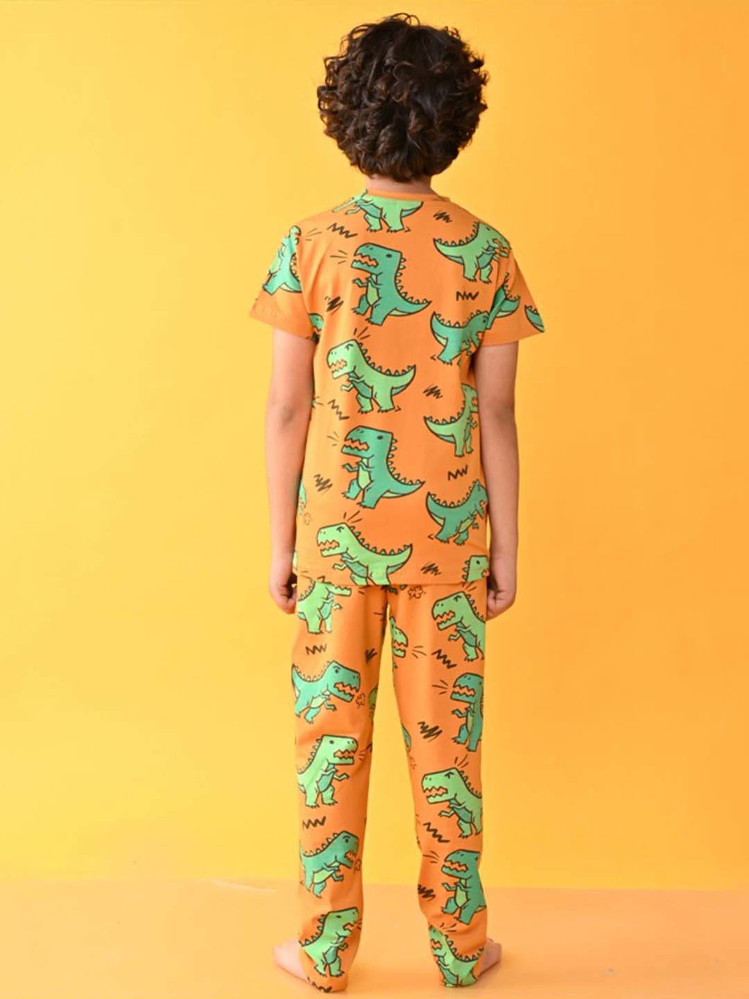 Anthrilo Kids Mustard Cotton Printed T-Shirt & Trouser